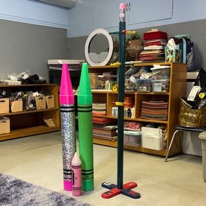 Vintage Crayon-Themed coin bank and children’s Coat Rack